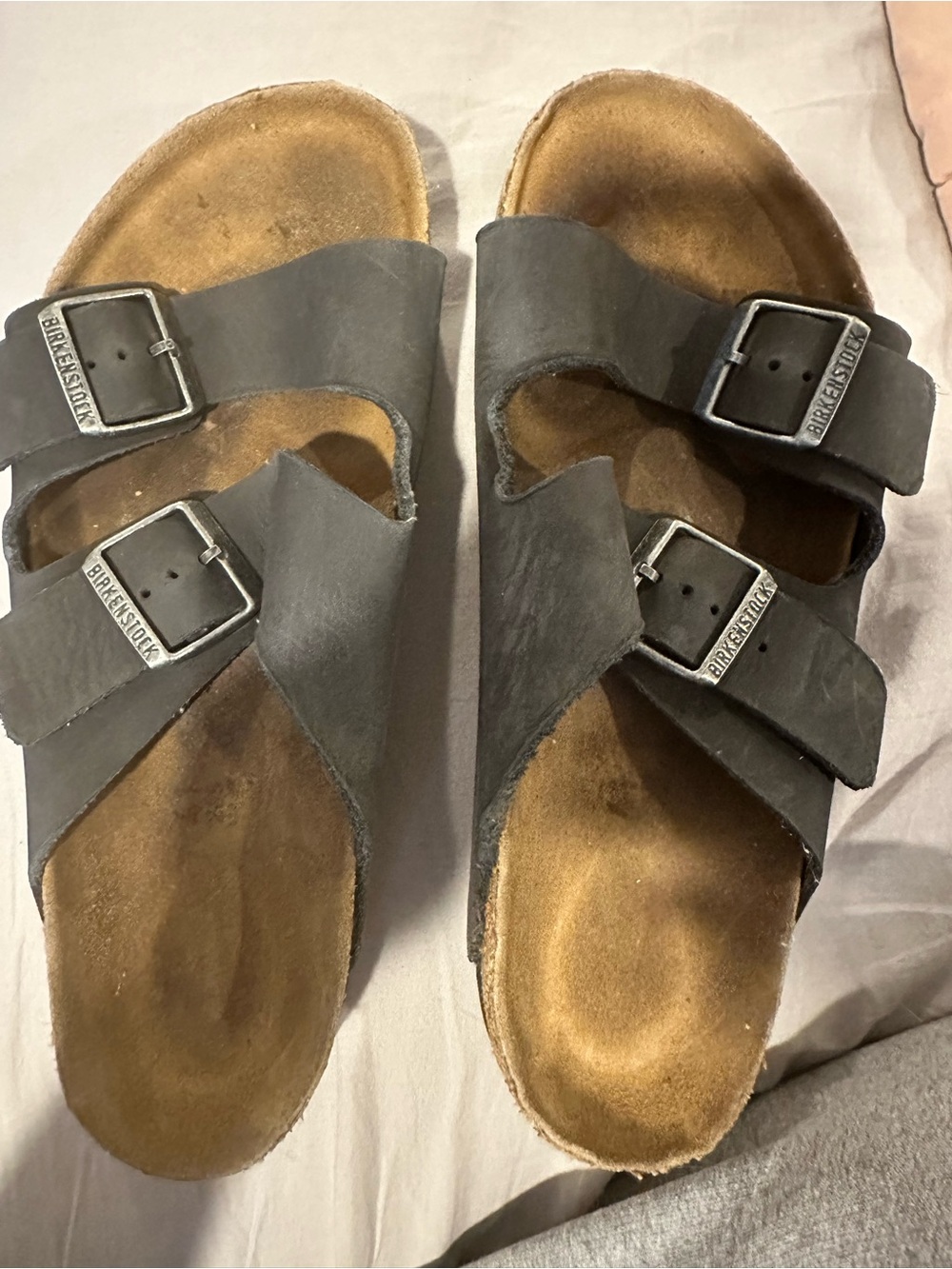 Birkenstock Black Two-Strap Leather Sandals with Buckles